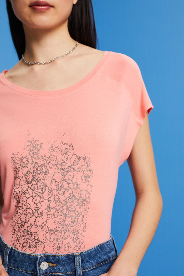 T-shirt with print, LENZING™ ECOVERO™, CORAL, detail image number 2