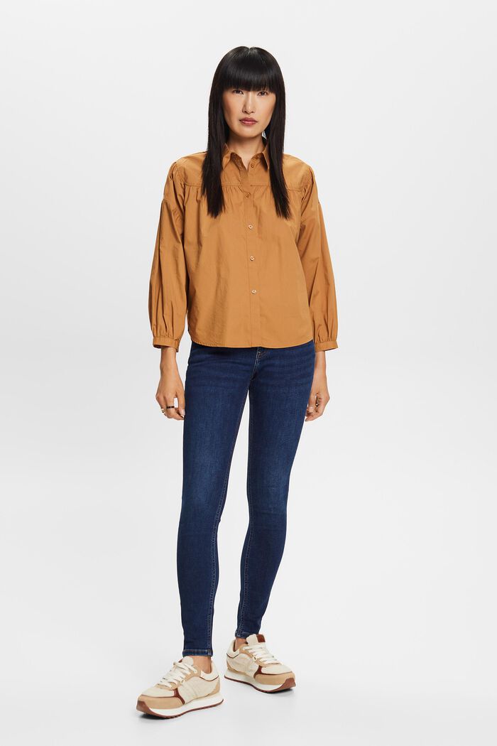 Poplin blouse, 100% cotton, CARAMEL, detail image number 0