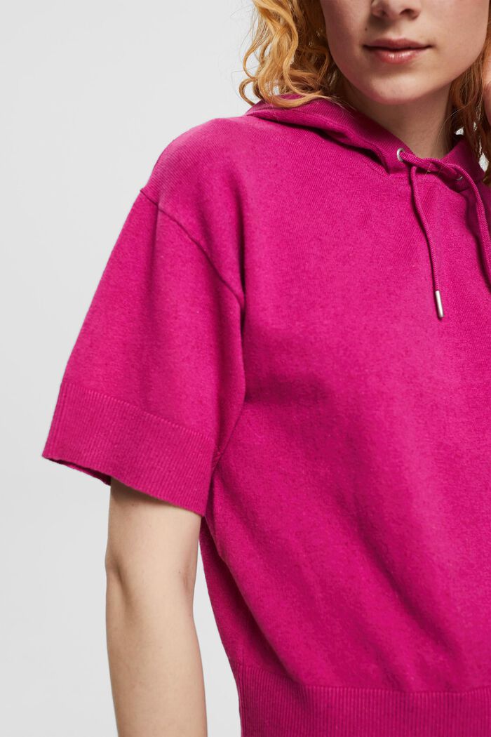 Linen blend: short sleeve knitted hoodie, PINK FUCHSIA, detail image number 2
