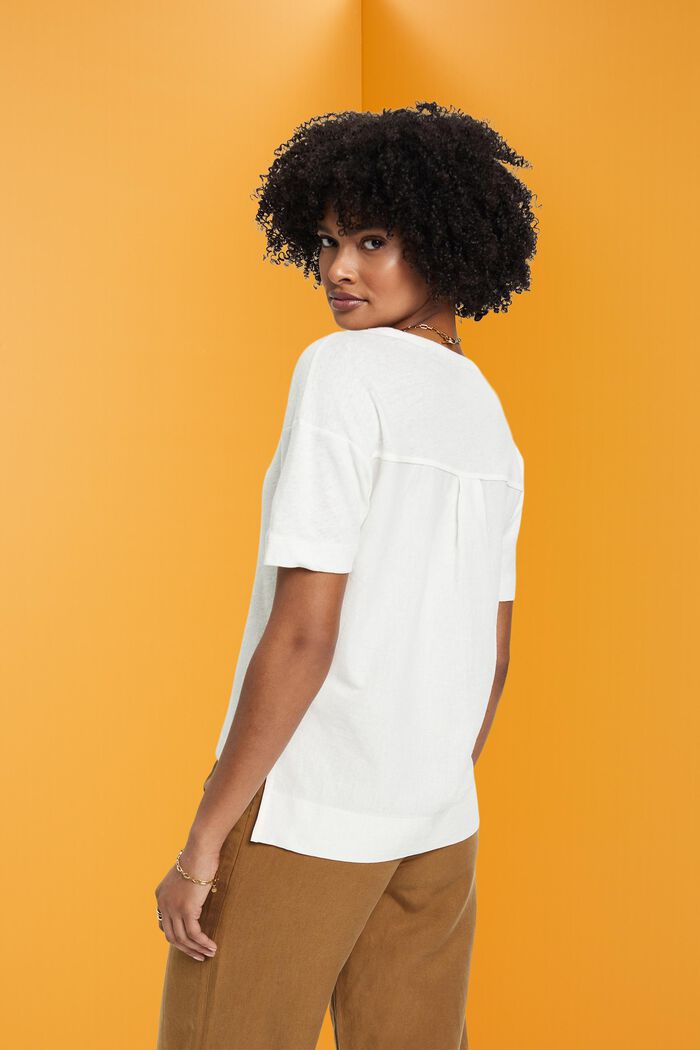Linen blend V-neck t-shirt, OFF WHITE, detail image number 3