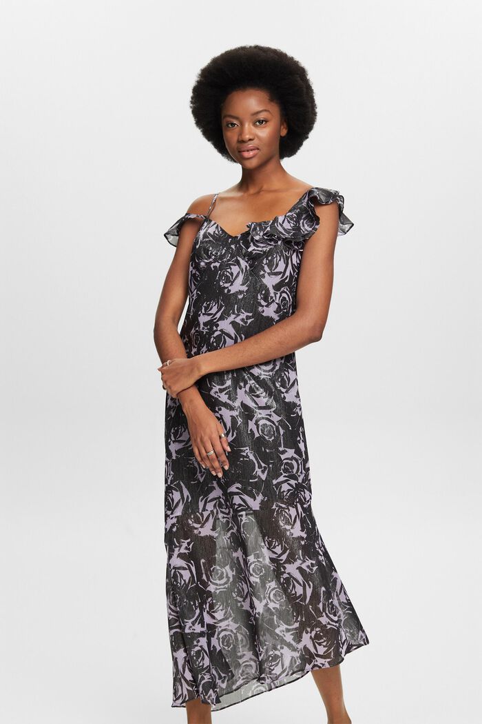Off-The-Shoulder Printed Chiffon Maxi Dress, BLACK, detail image number 4