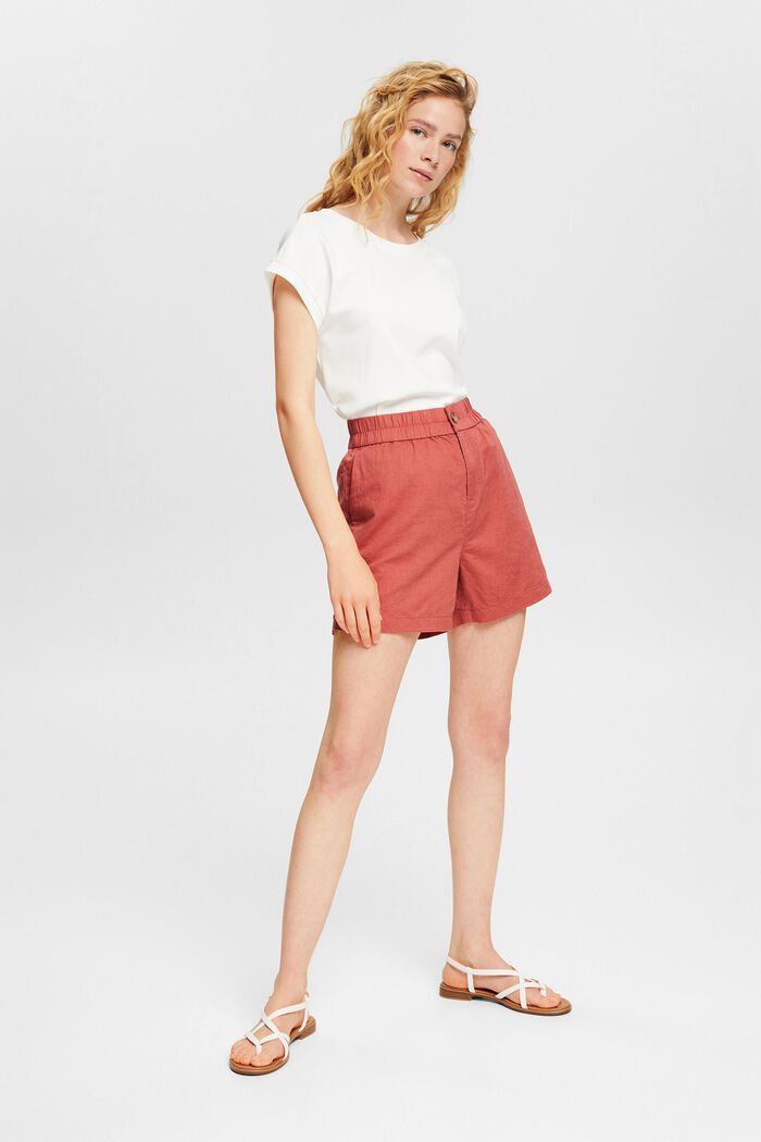 Linen blend: shorts with an elasticated waistband, TERRACOTTA, detail image number 7