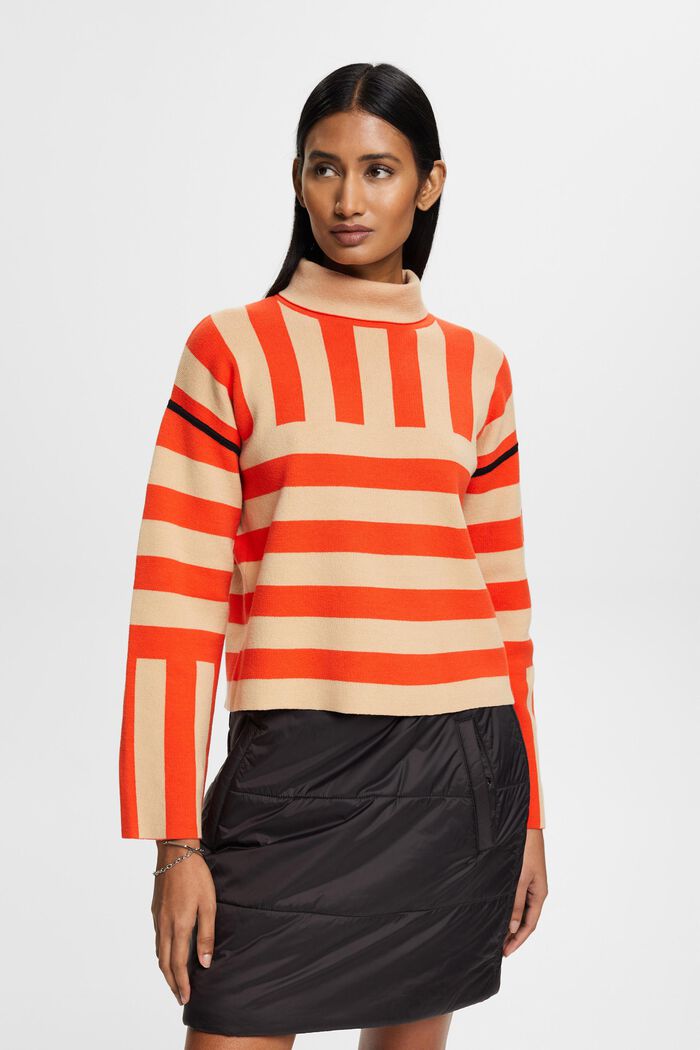 Mixed stripe knit jumper with roll neck, SAND, detail image number 0
