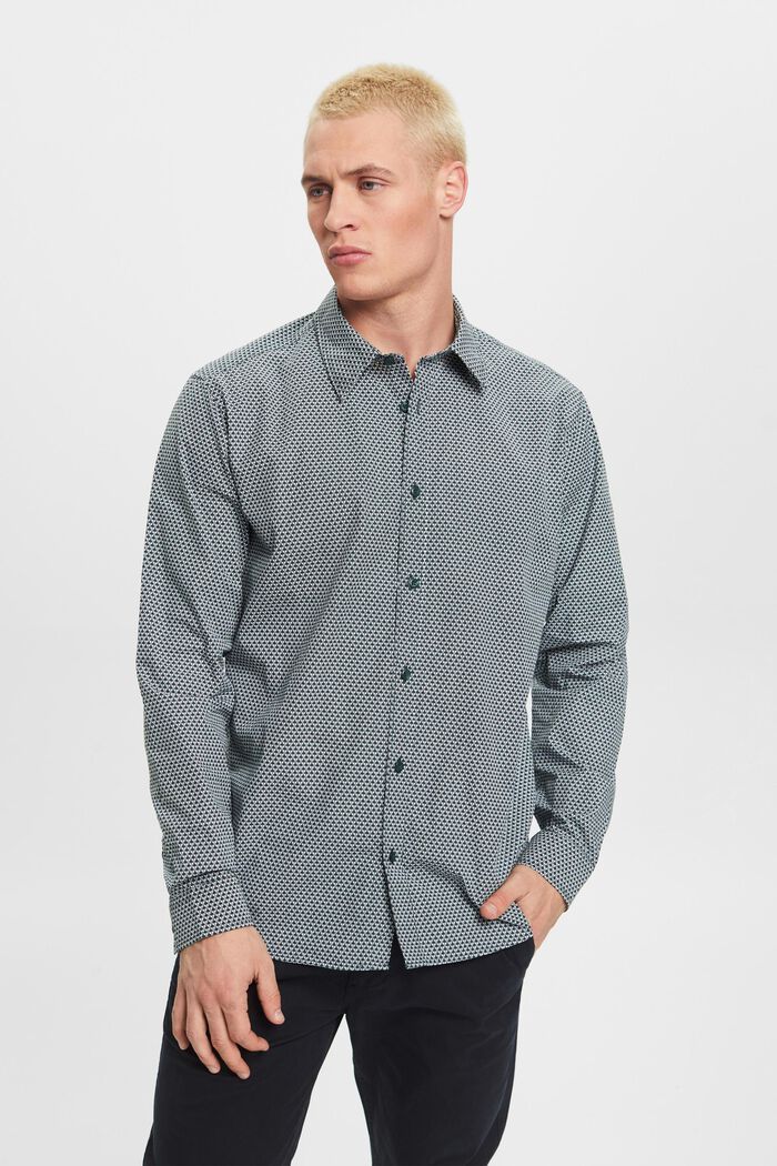 Slim fit shirt with all-over pattern, DARK TEAL GREEN, detail image number 0