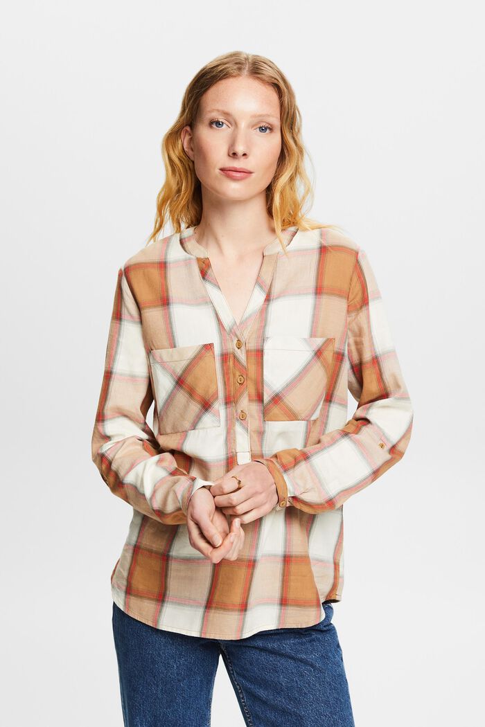 Checked cotton blouse, LIGHT TAUPE, detail image number 0