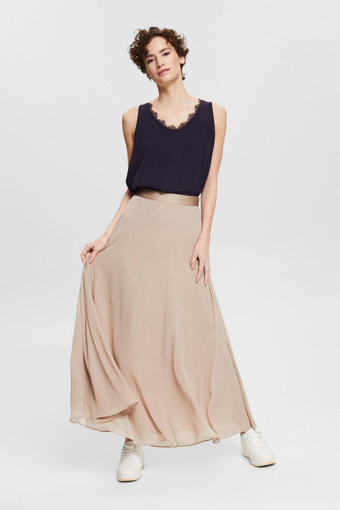Made of recycled material: midi-length chiffon skirt, LIGHT TAUPE, detail image number 5