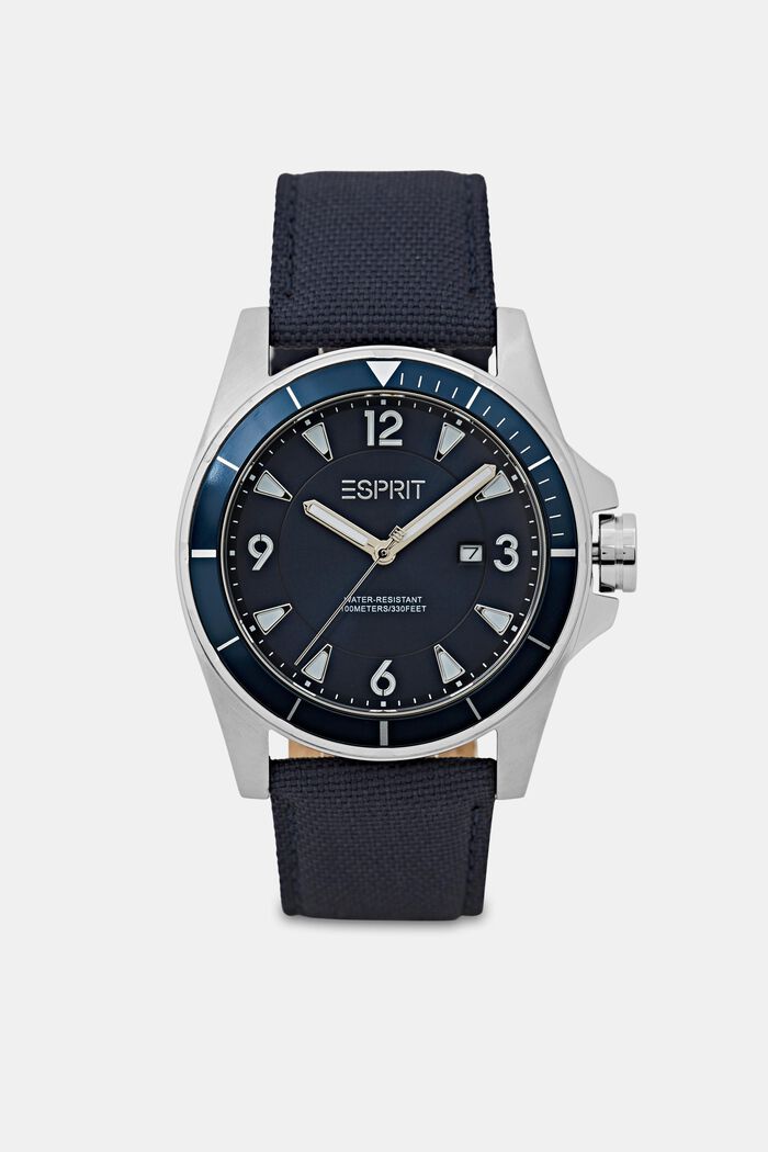 Stainless steel watch with luminous indices, NAVY, overview