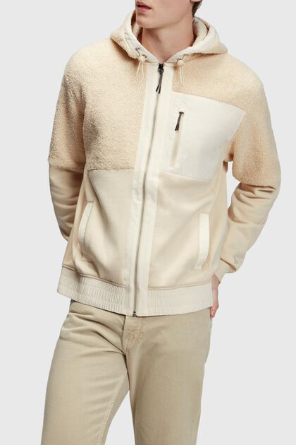 Mixed material zip-up hoodie