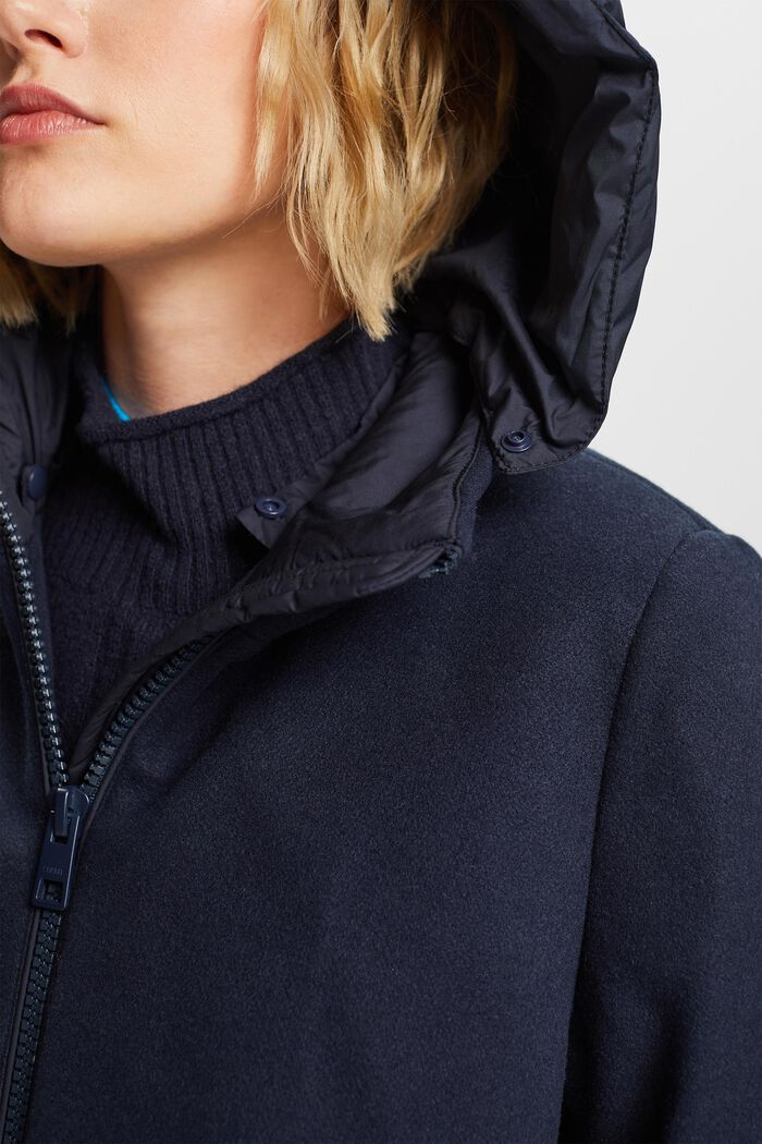 Mixed Material Hooded Coat, NAVY, detail image number 2