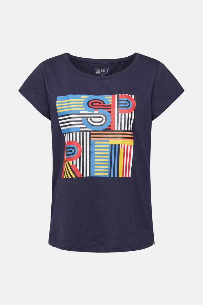 Slub T-shirt with print, 100% cotton, NAVY, overview