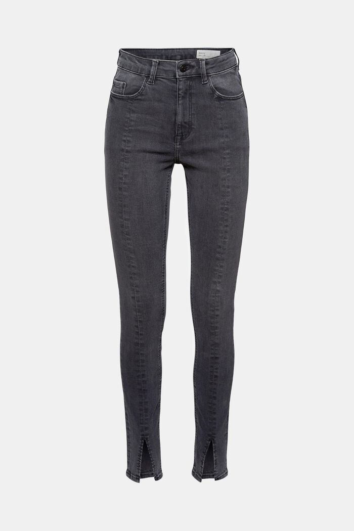 Stretch jeans with a slit, in organic cotton, BLACK DARK WASHED, overview
