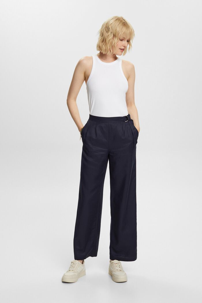 Belted Woven Wide Leg Pants, NAVY, detail image number 4
