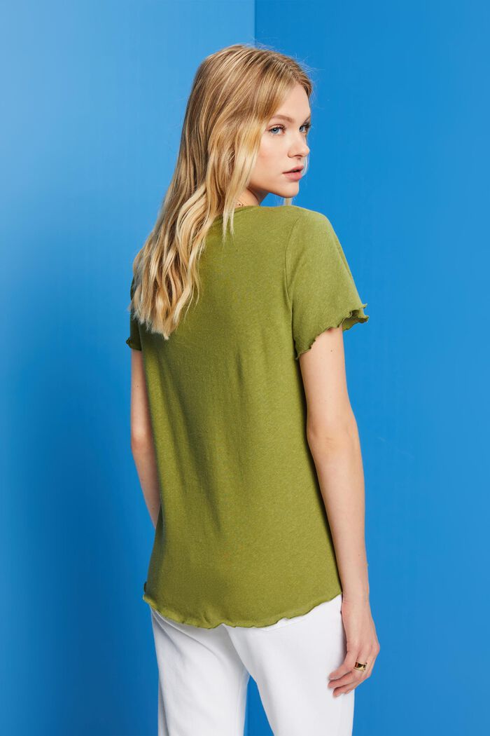 T-shirt with rolled hems, cotton-linen blend, PISTACHIO GREEN, detail image number 3