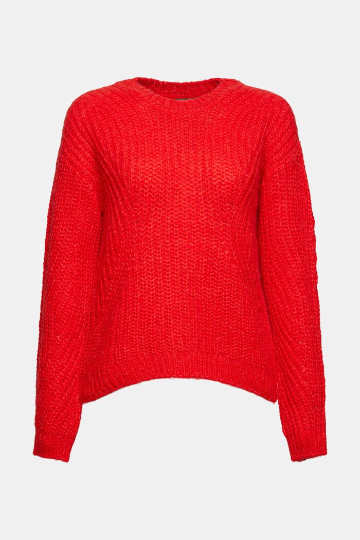 With alpaca: jumper with knitted pattern, ORANGE RED, overview