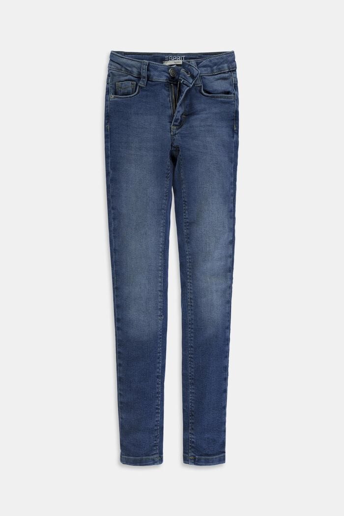 Stretch jeans available in different widths with an adjustable waistband, BLUE MEDIUM WASHED, overview
