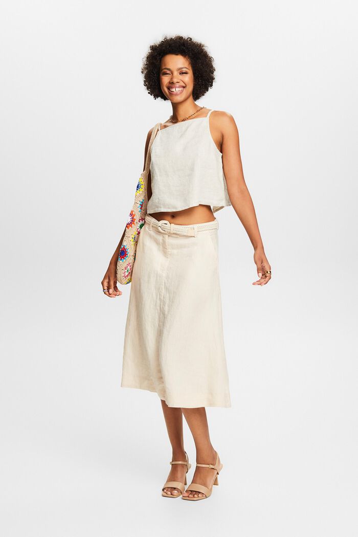 Linen A-Line Midi Skirt, CREAM BEIGE, detail image number 1