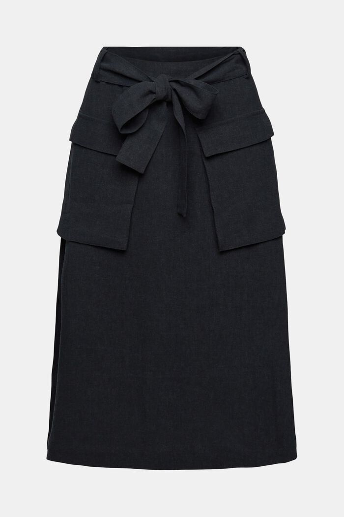 Made of blended linen: skirt with a tie-around belt, BLACK, detail image number 5