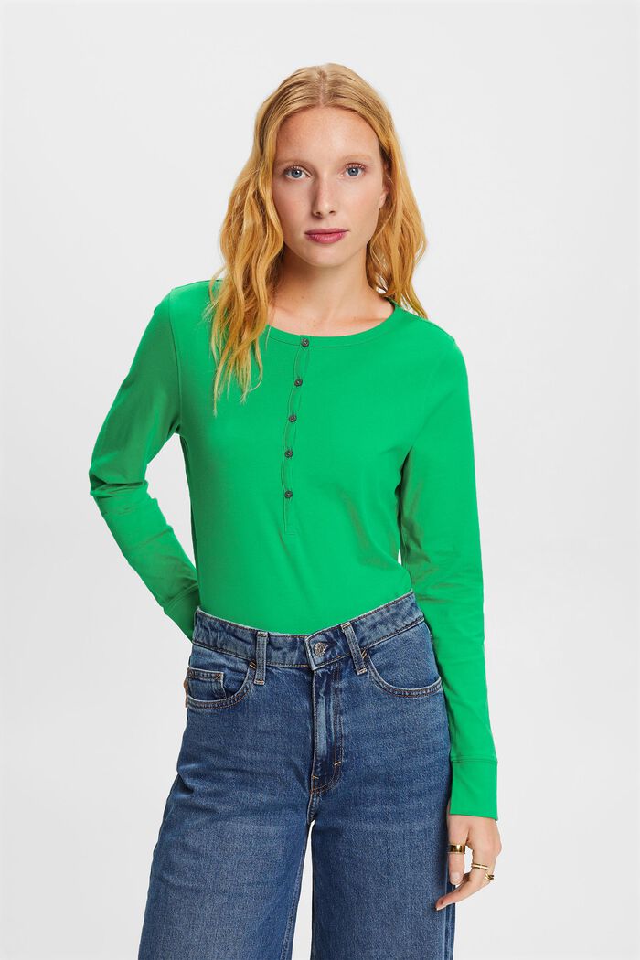 Henley Cotton Top, GREEN, detail image number 2