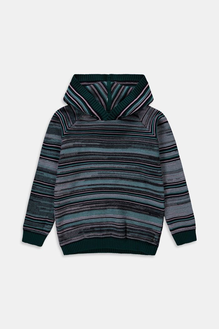 Knitted hoodie with a striped pattern, AQUA GREEN, overview