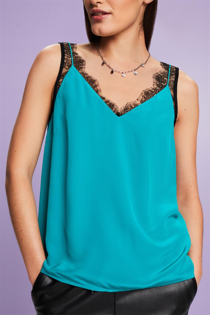 Lace Silk Top, DARK TURQUOISE, detail image number 2