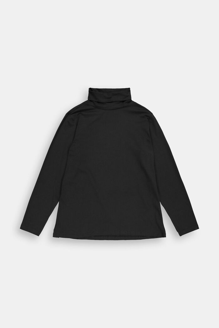 CURVY long sleeve polo neck top, organic cotton, BLACK, overview