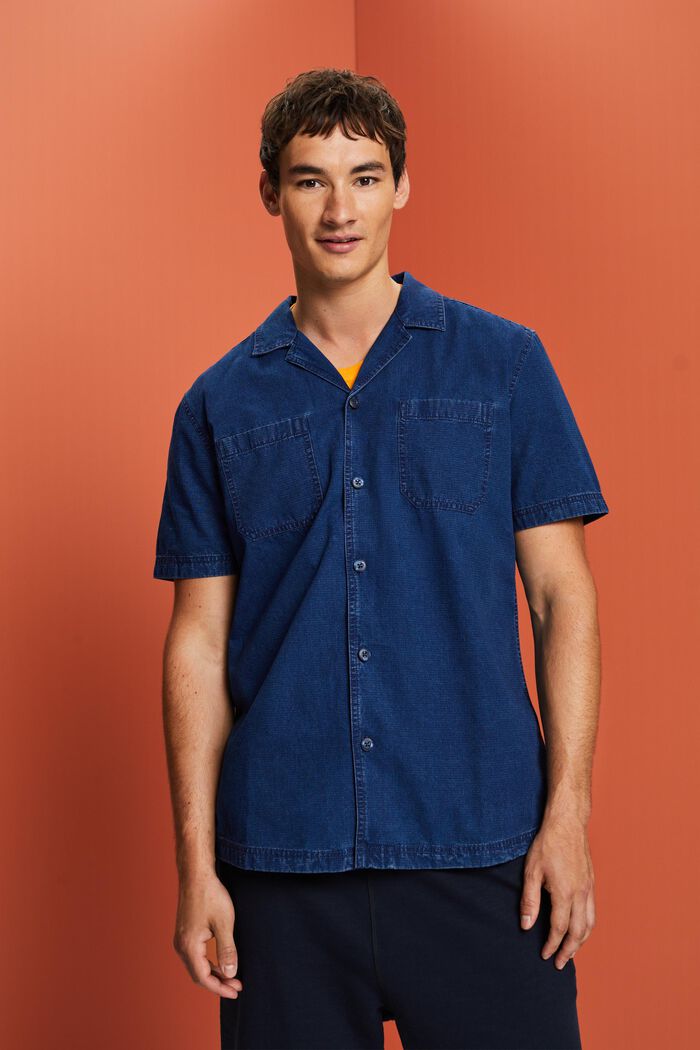 Short sleeve jeans shirt, 100% cotton, BLUE LIGHT WASHED, detail image number 0