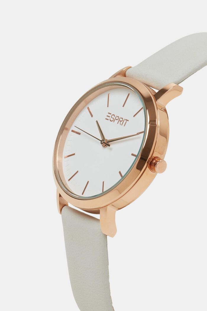 Stainless-steel watch with leather bracelet, ROSEGOLD, detail image number 1