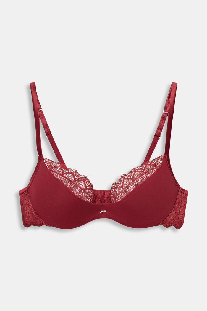 Recycled: padded, underwire bra with lace, CHERRY RED, overview