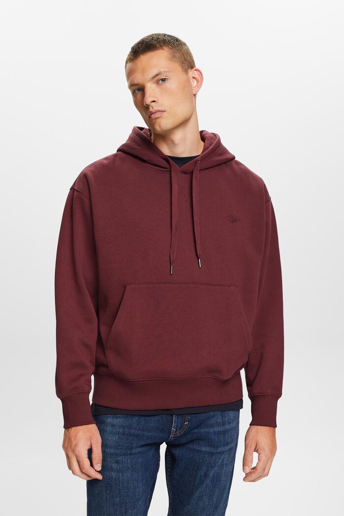 Sweatshirt hoodie with logo stitching, AUBERGINE, detail image number 0