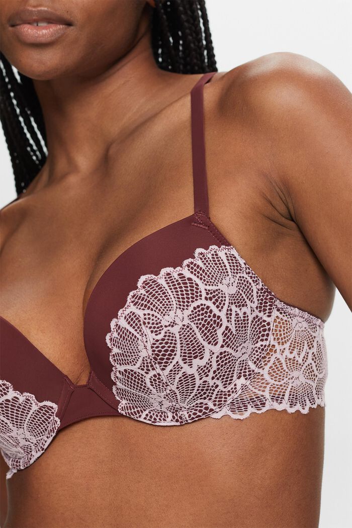 Padded Push-Up Lace Bra, RUST BROWN, detail image number 1