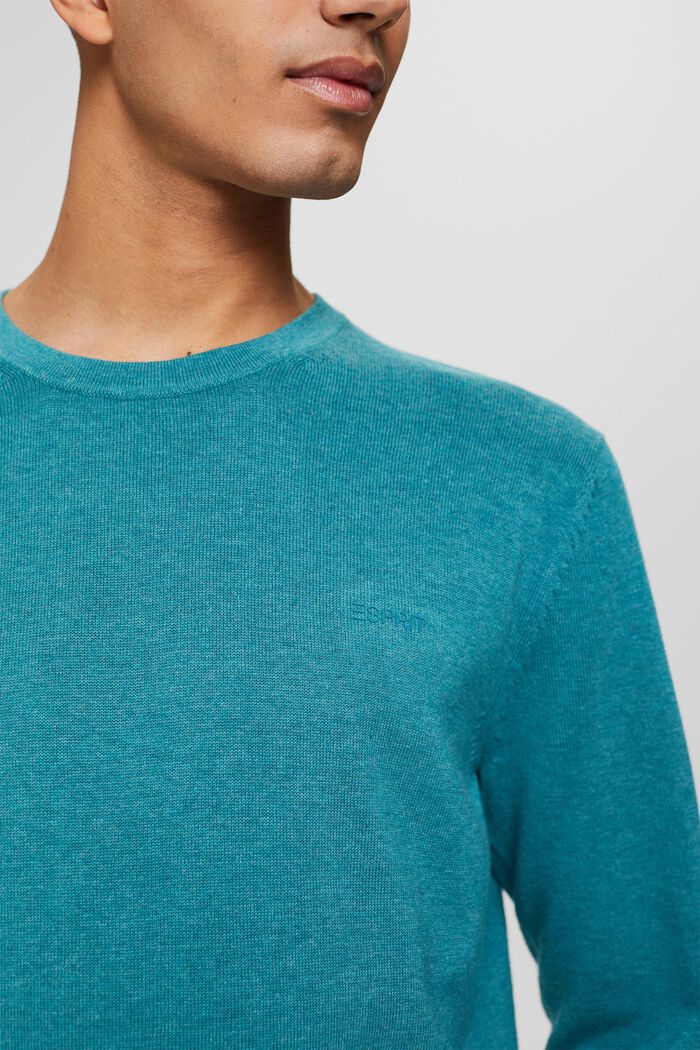 Crewneck jumper in pima cotton, TURQUOISE, detail image number 2