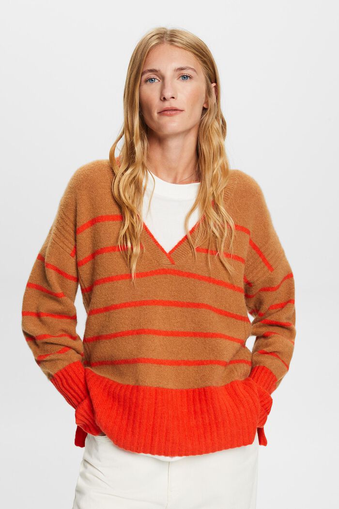 Wool Blend V-Neck Sweater, CARAMEL, detail image number 2