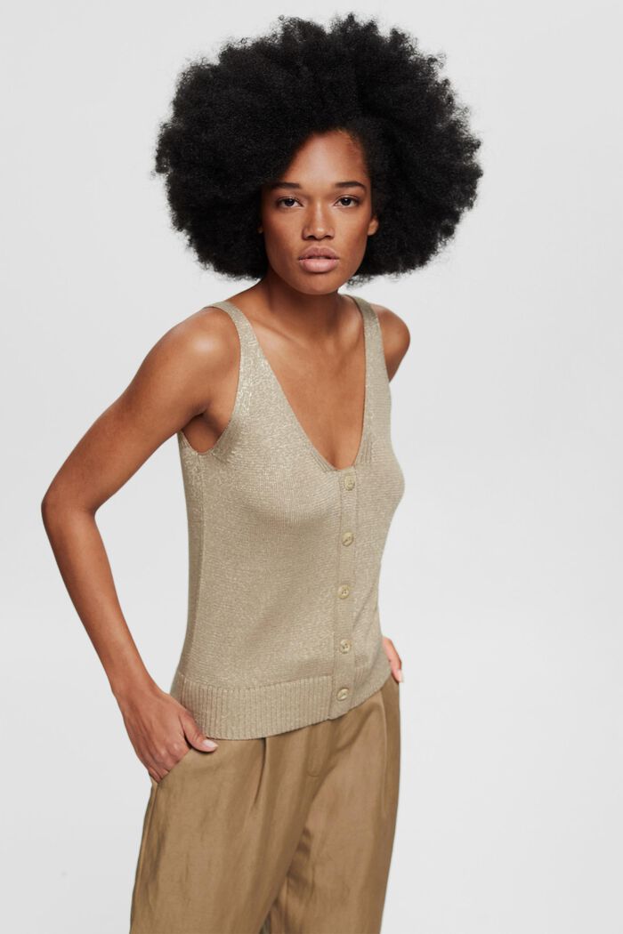 Knitted top with a decorative button placket, KHAKI GREEN, detail image number 0