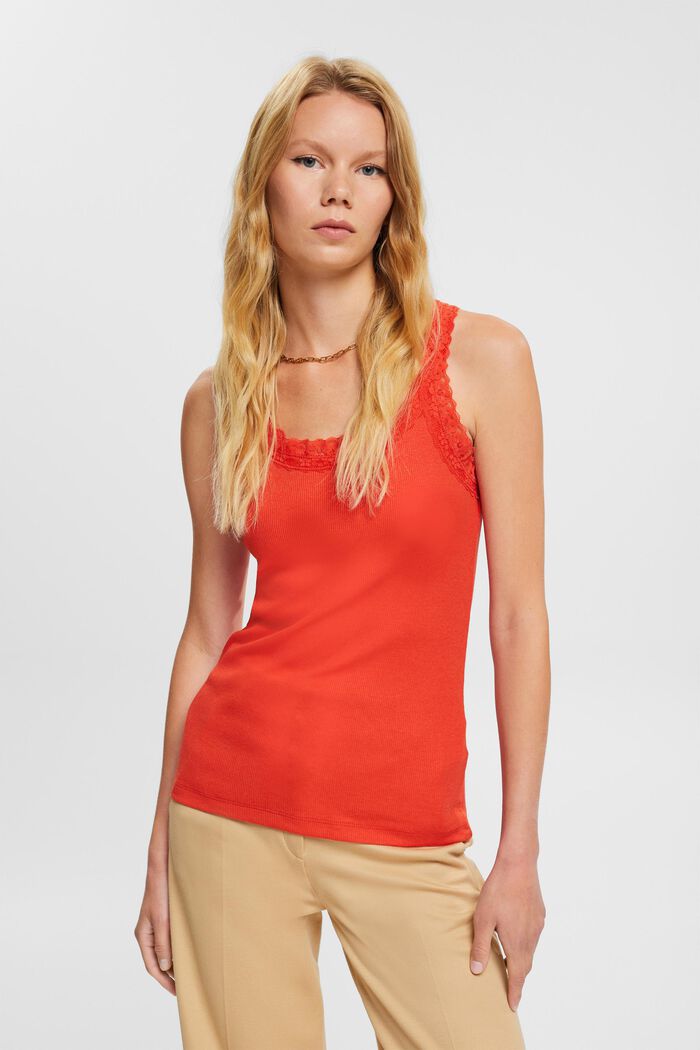Top with lace, ORANGE RED, overview