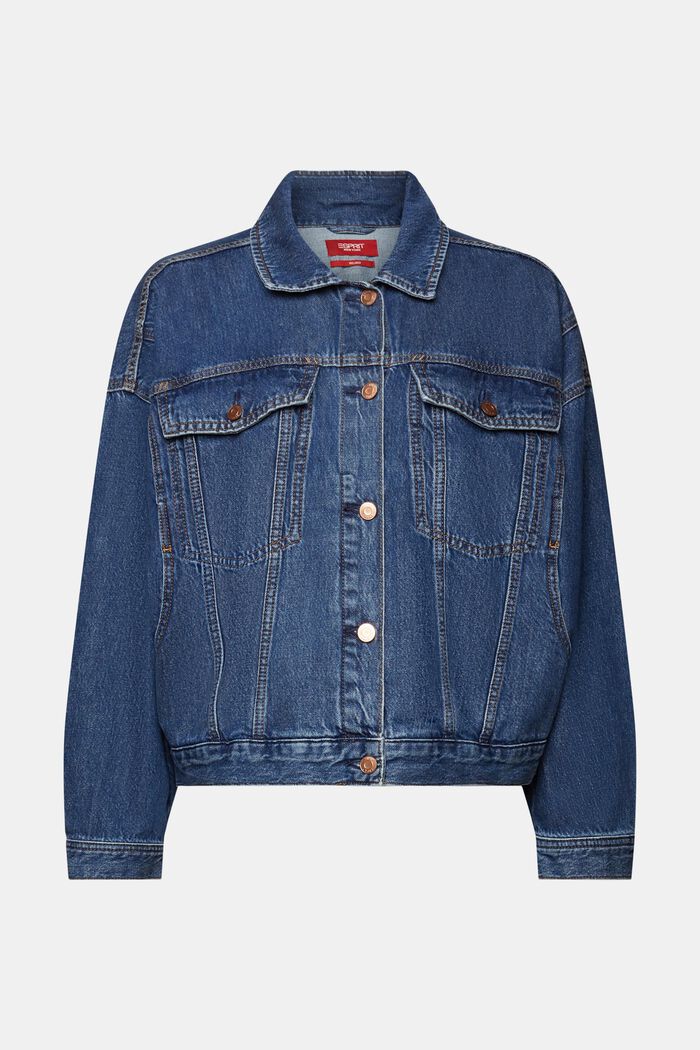 Oversized jeans jacket, 100% cotton, BLUE MEDIUM WASHED, detail image number 5