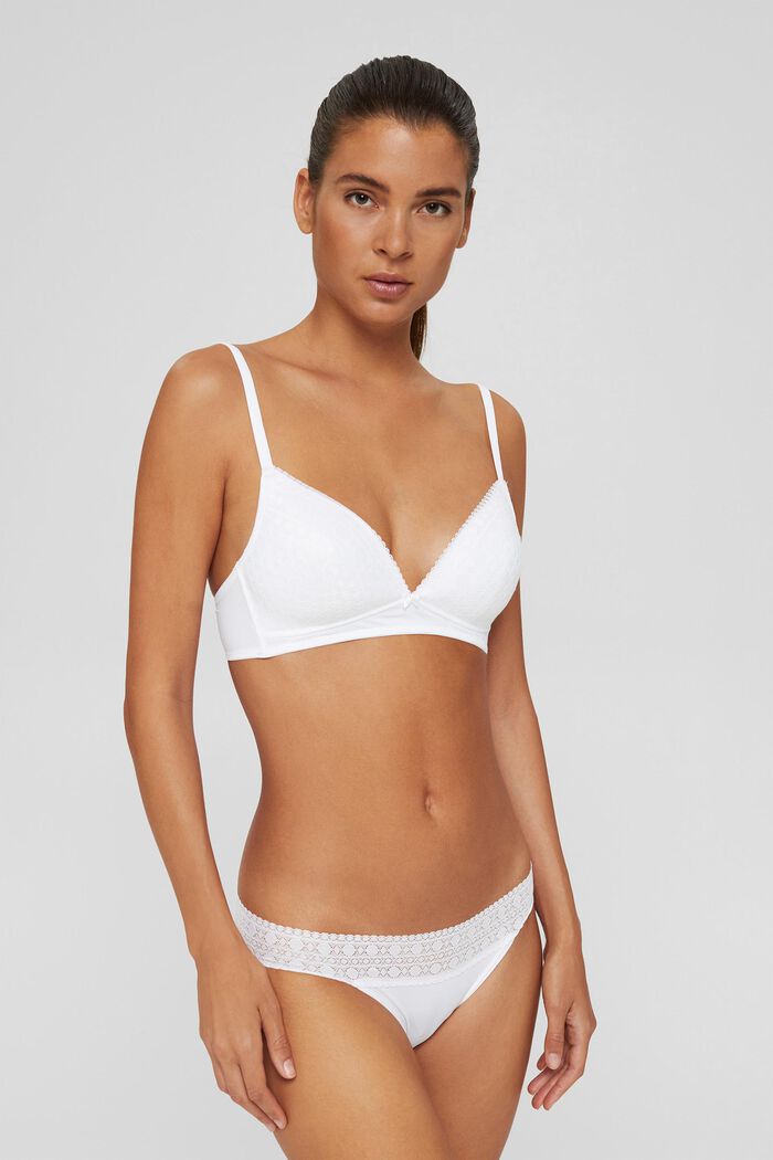 Recycled: padded bra with lace, WHITE, overview