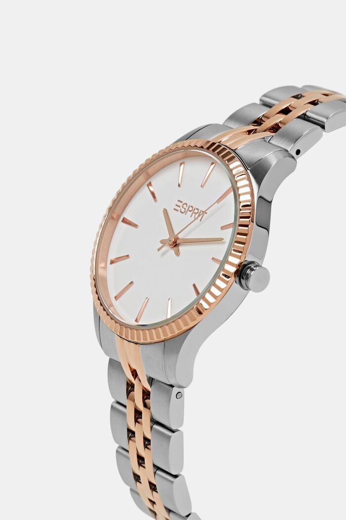 Bi-colour watch with a corrugated bezel, ROSEGOLD, detail image number 1