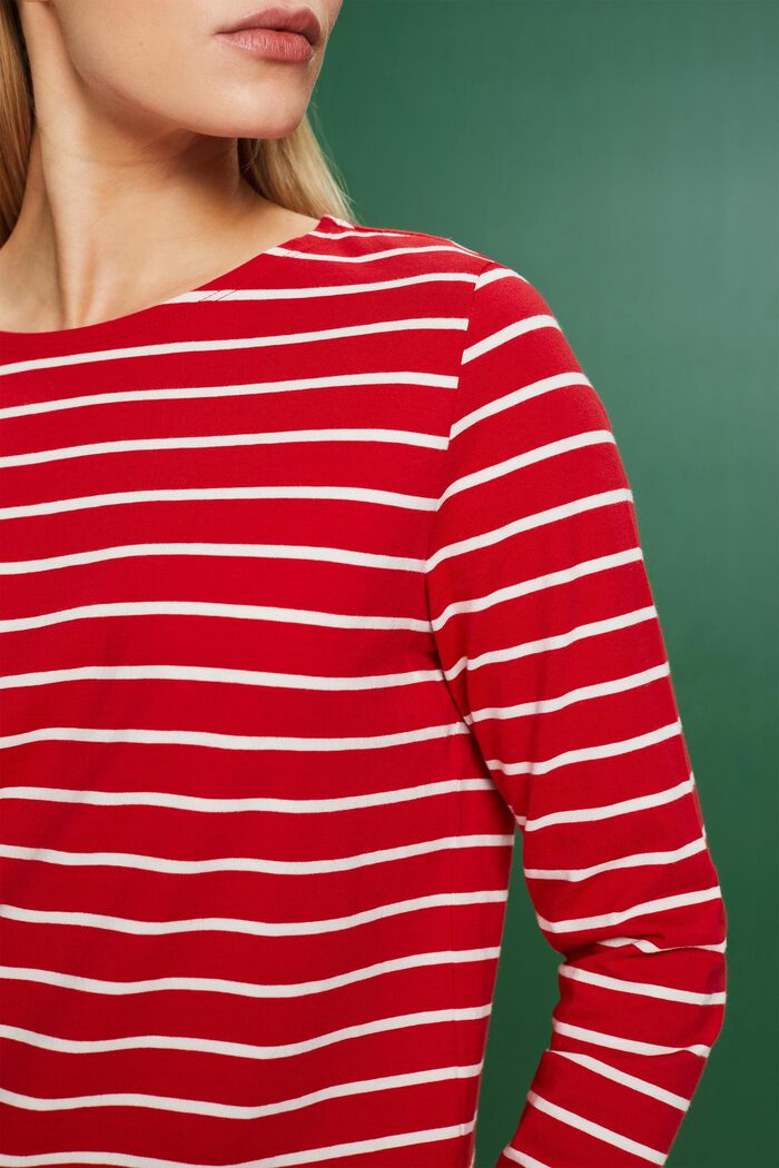 Striped Long Sleeve Top, DARK RED, detail image number 3