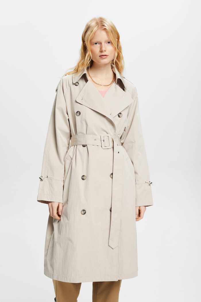 Belted Double-Breasted Trench Coat, LIGHT TAUPE, detail image number 0