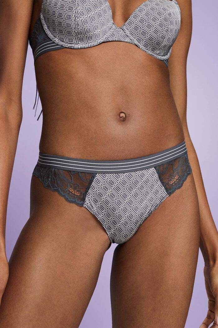 Print Brazilian Hipster Lace Brief, DARK GREY, detail image number 1