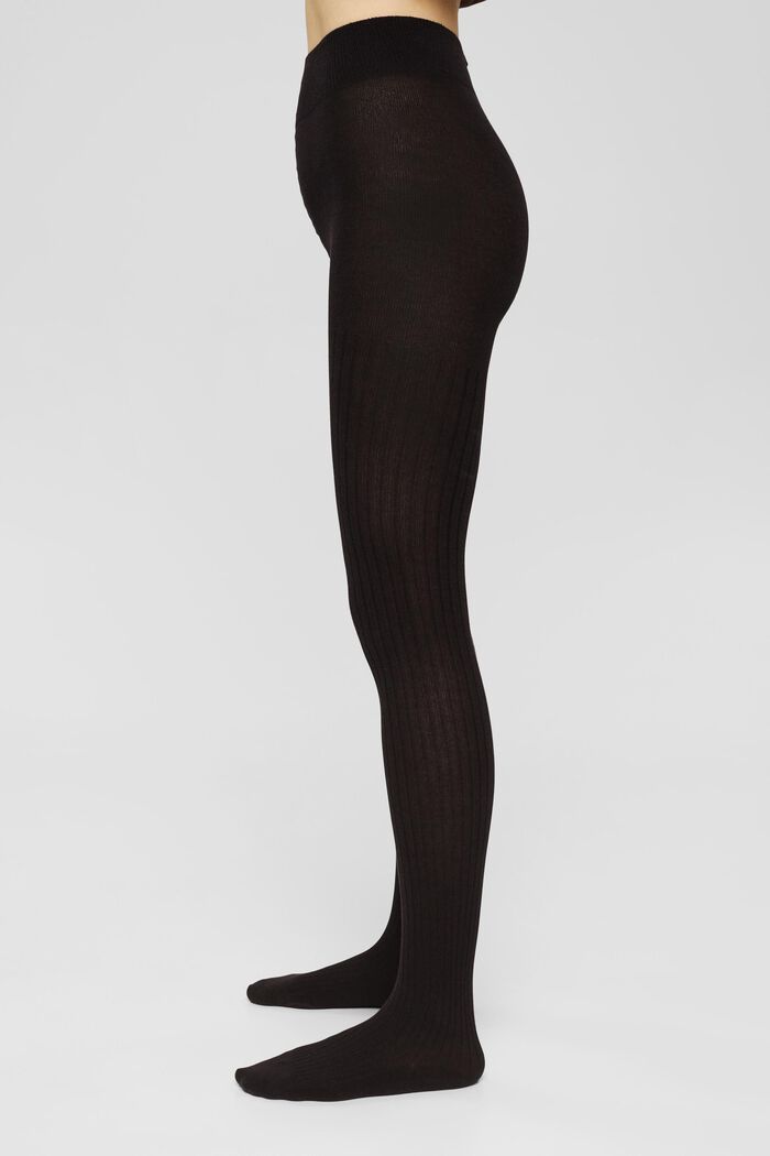 Opaque rib knit tights, ANTHRACITE MELANGE, detail image number 0