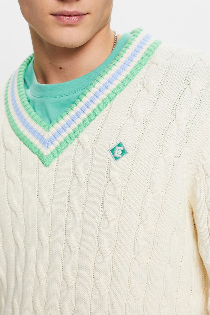 V-Neck Cable-Knit Sweater, ICE, detail image number 2