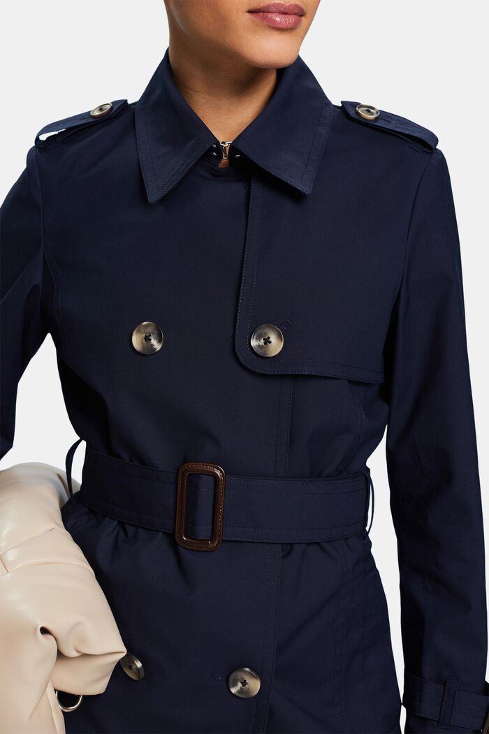 Short Double-Breasted Trench Coat, NAVY, detail image number 3