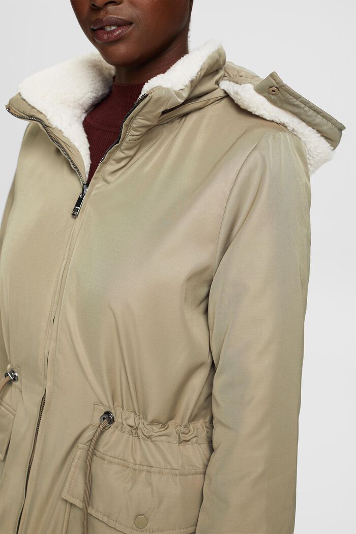 Faux fur lined coat with detachable hood, PALE KHAKI, detail image number 2
