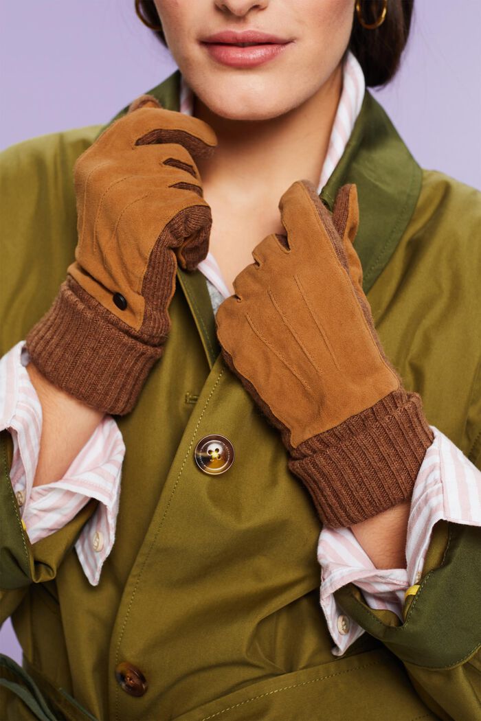 Suede Knit Gloves, CARAMEL, detail image number 2