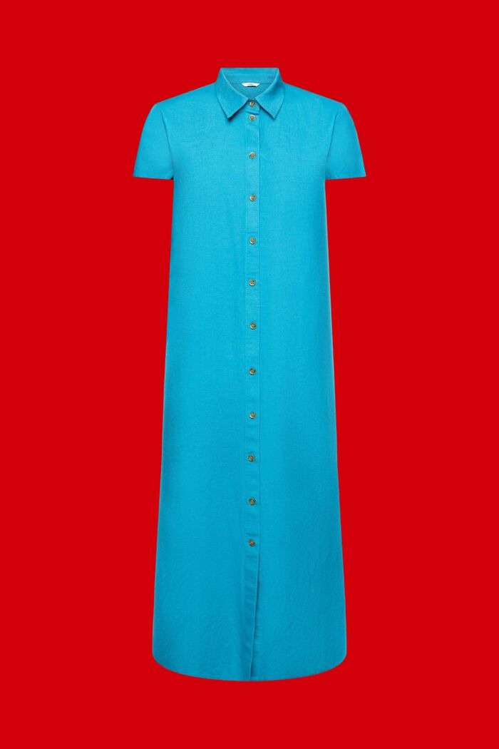 Blouse dress with linen, TEAL BLUE, detail image number 8