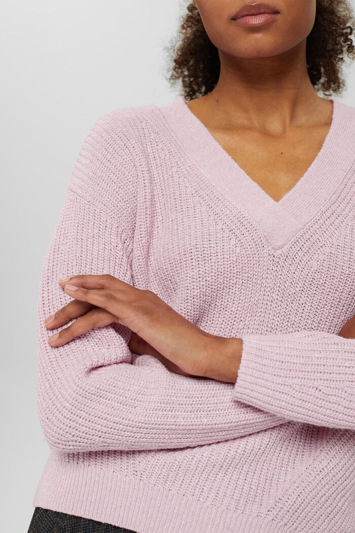 Chunky knit jumper made of blended cotton, LILAC, detail image number 2
