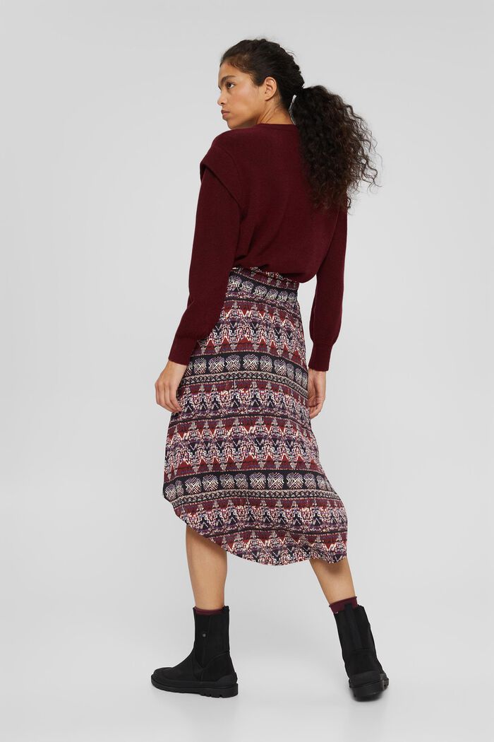 Midi skirt with a print and elasticated waistband, GARNET RED, detail image number 3