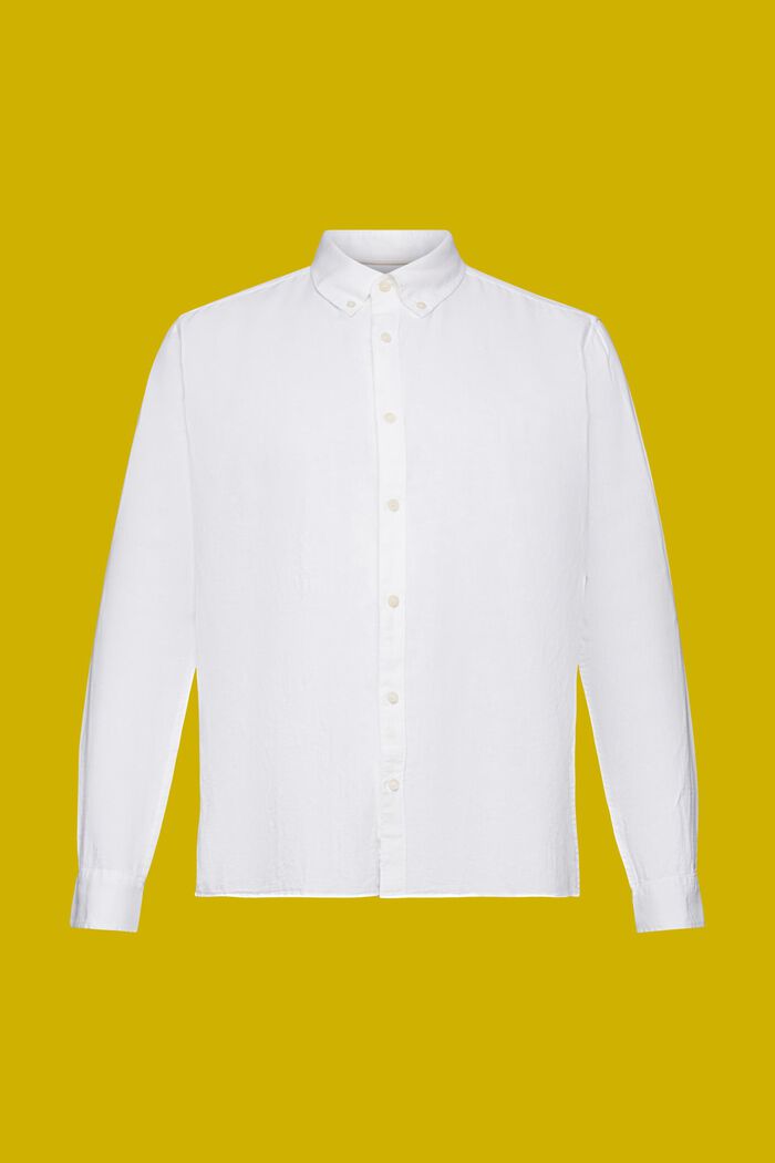 Cotton and linen blended button-down shirt, WHITE, detail image number 7