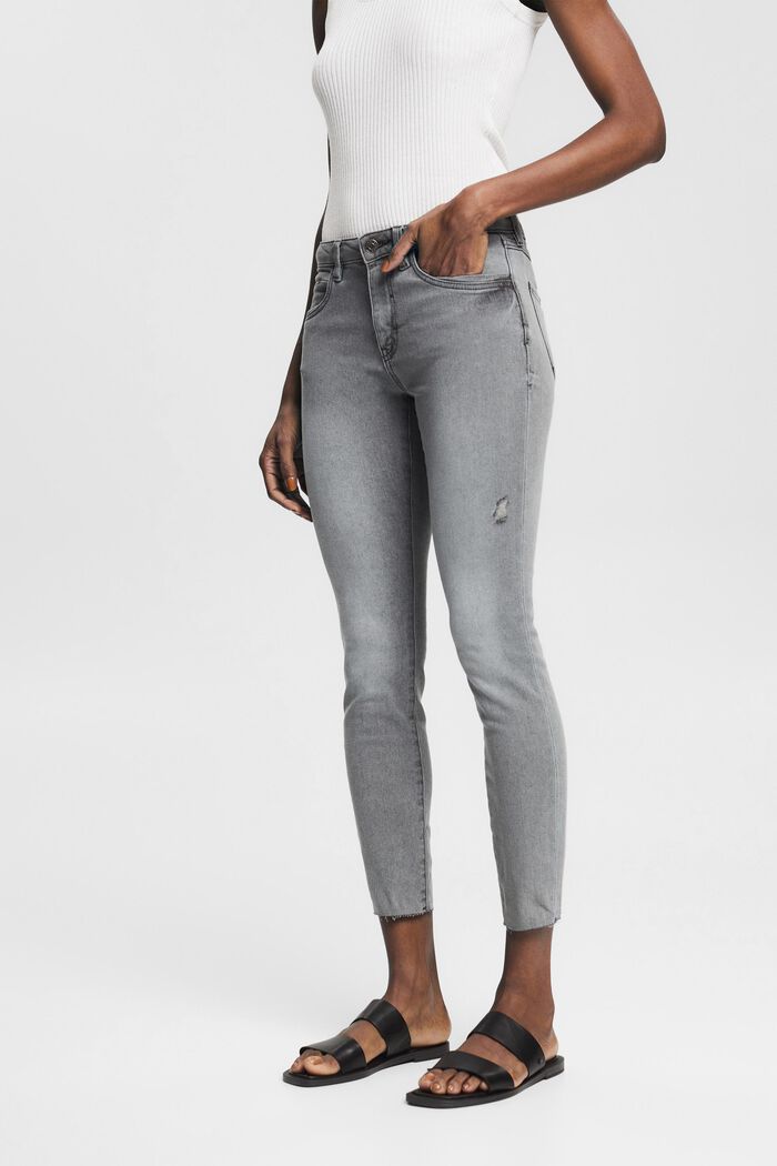 Stretch jeans with distressed effects, GREY LIGHT WASHED, detail image number 0